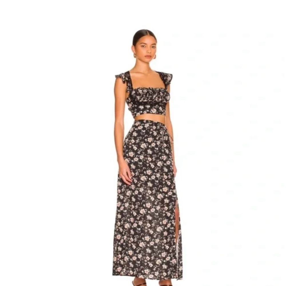 Free People Black Floral Skirt Set